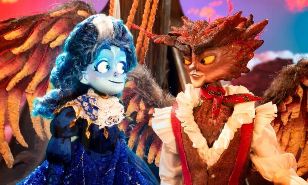 Personajes animados de la película "Soy Frankelda", destacando su diseño en stop-motion con un fondo colorido.
