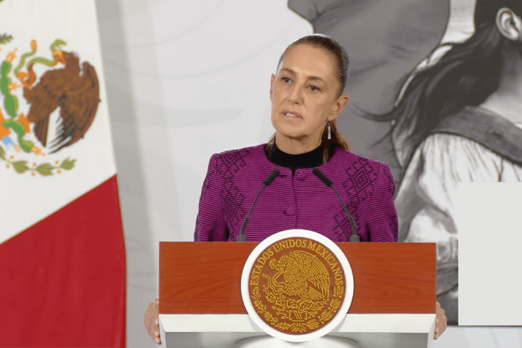 Claudia Sheinbaum durante la Mañanera del Pueblo, abordando comentarios de Manuela Obrador sobre Donald Trump y su postura oficial.