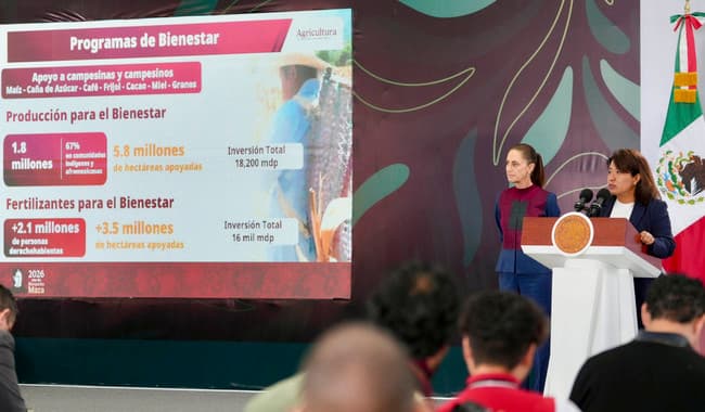 Claudia Sheinbaum y la secretaria de Agricultura presentan programas de bienestar para el campo, destacando inversiones y beneficiarios.