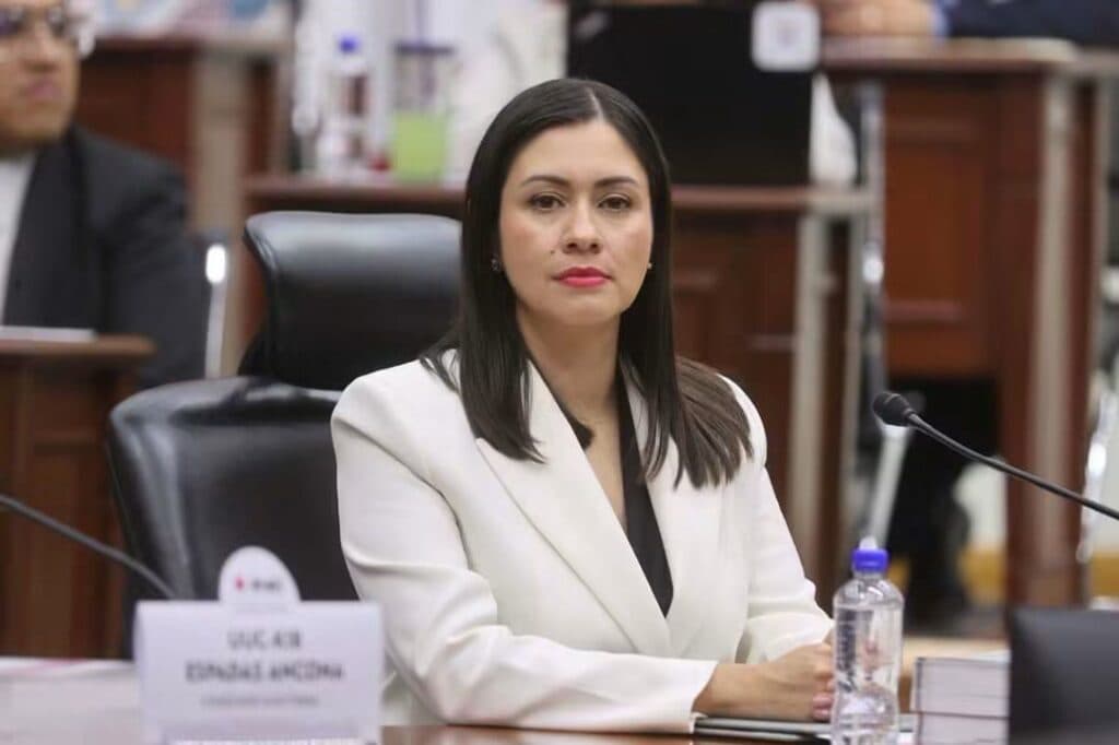 Blanca Yassahara Cruz García, nueva consejera presidenta provisional del INE, sentada en una mesa de trabajo durante una sesión.